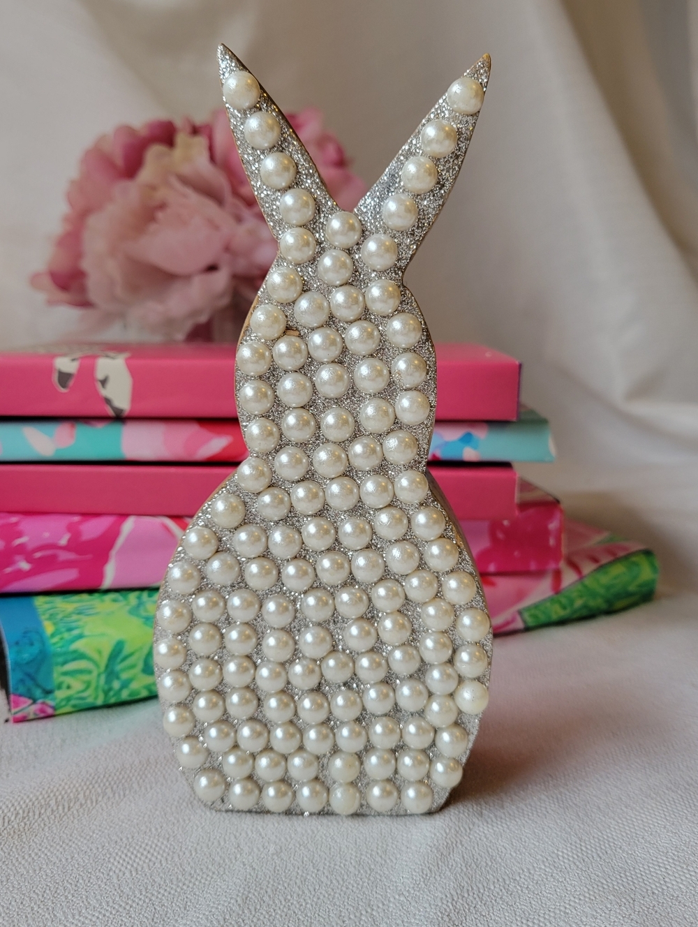 Wooden Easter Bunny with  Pearls